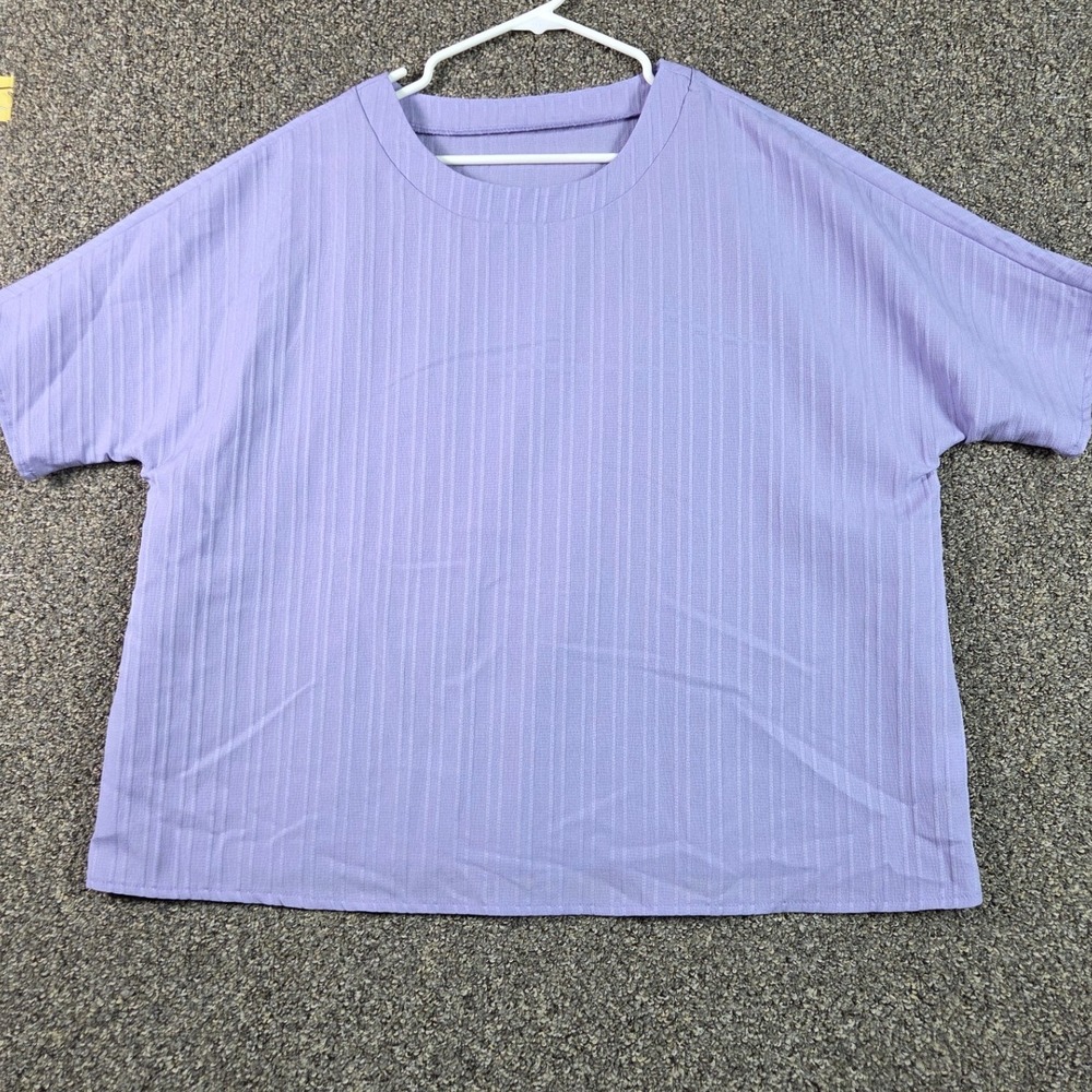 Unbranded Short Sleeve Top Women XXL Purple‎ Ribbed Knit Crew Neck Boxy Tee